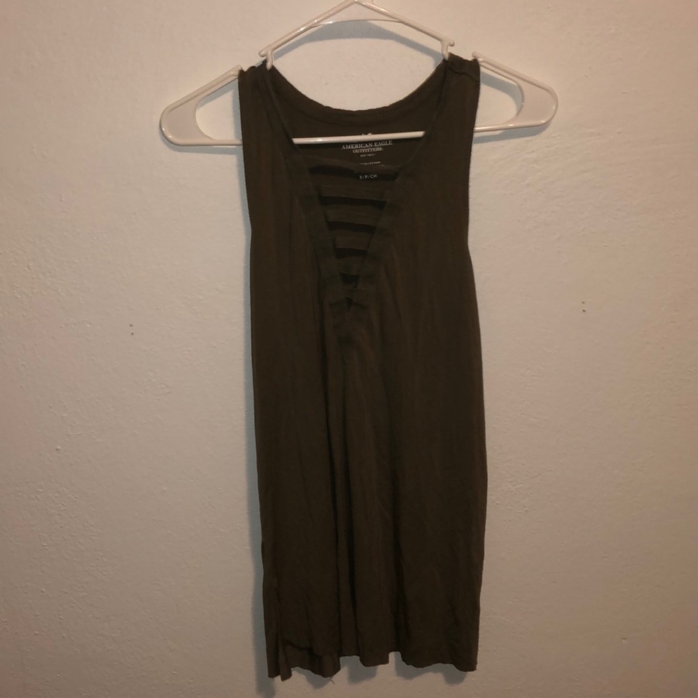 Green tank with Cuts for V neck